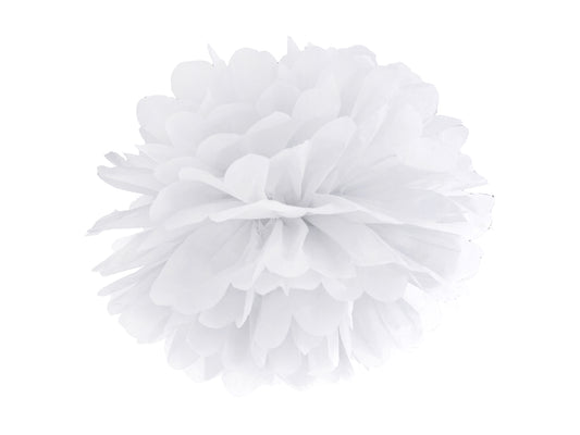 Pomponas tamsiai baltas 35 cm